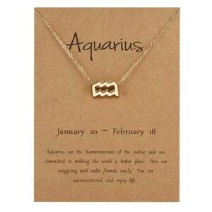 AQUARIUS Zodiac Symbol Gold Necklace 18”